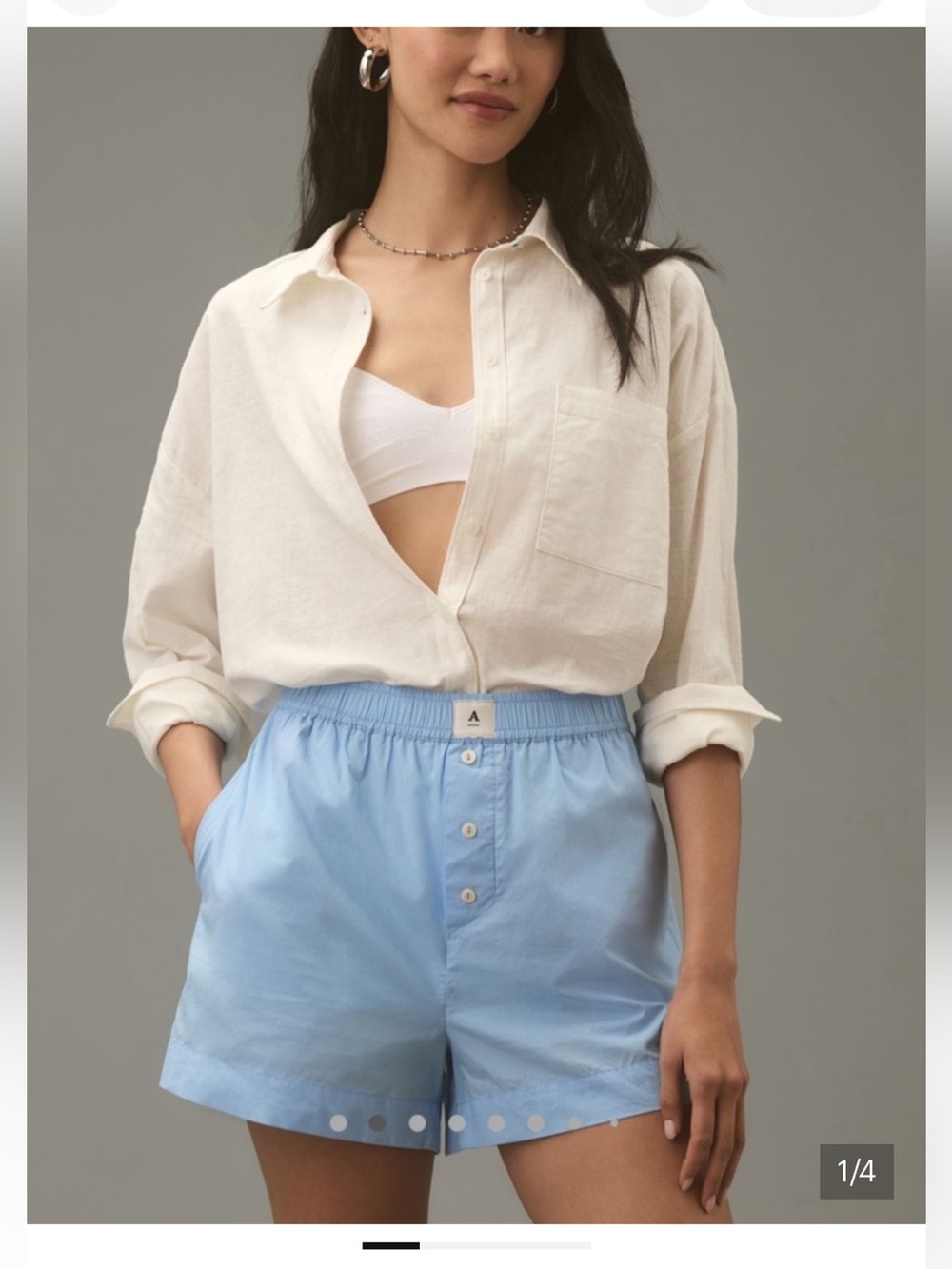 Anthropologie Light Blue Cotton Boxer-Style Women’s Shorts
